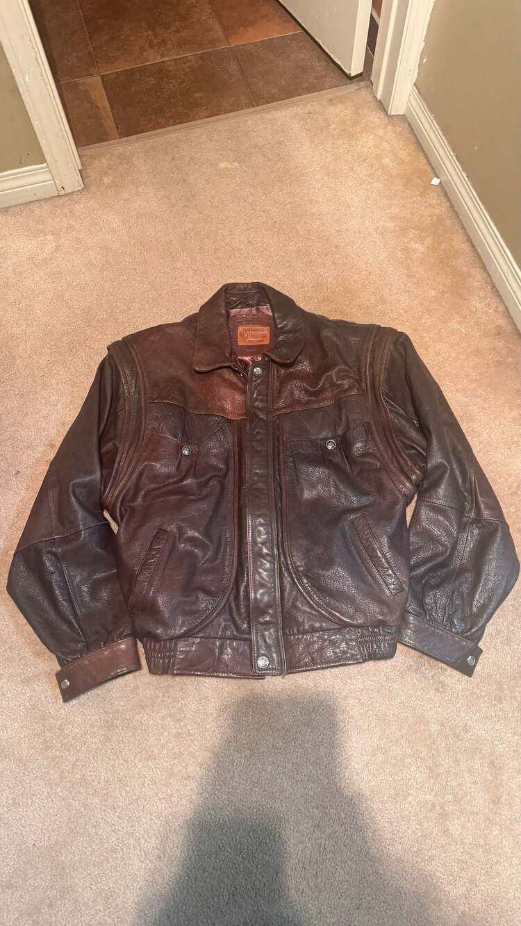 Creaciones Canario Vintage Brown Leather Bomber Jacket